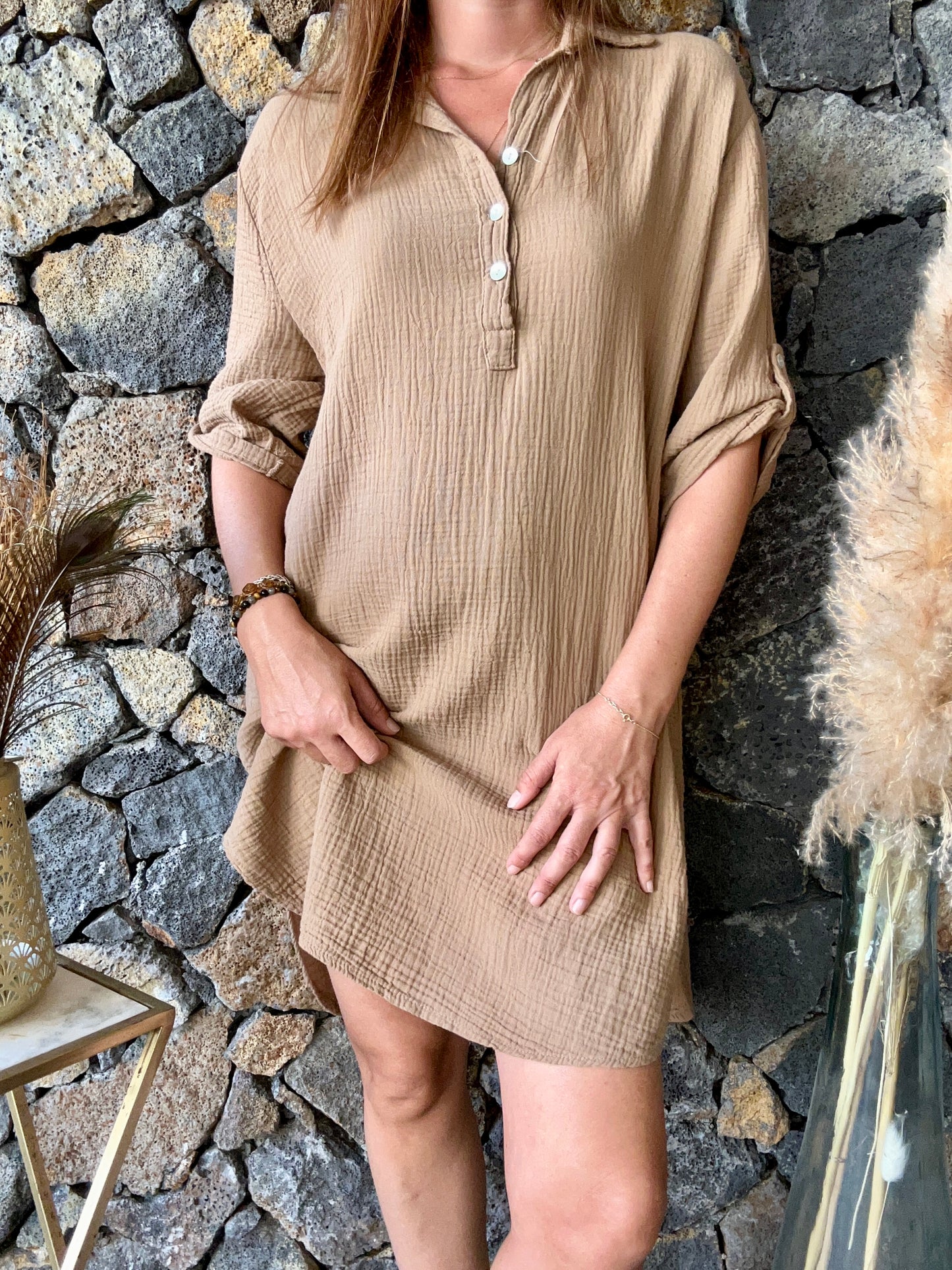 Robe Gaze de Coton Camel